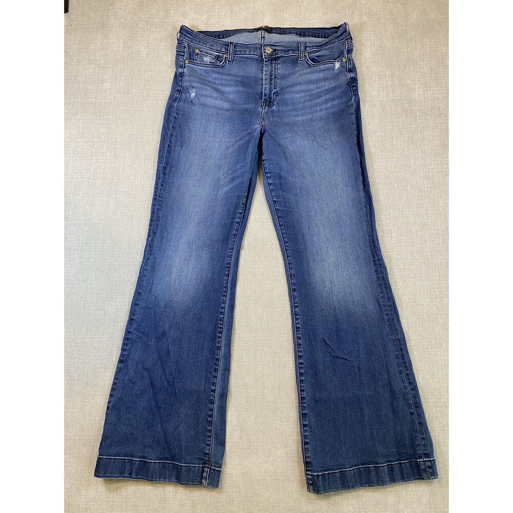 7 For All Mankind Dojo Jeans Womens 34 Blue Mid Rise Wide Leg Denim Lake Blue